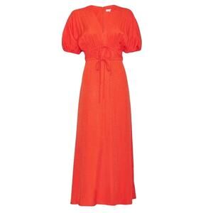 PEARL by LELA ROSE bright orange Equestrian Jacquard V Neck midi dress